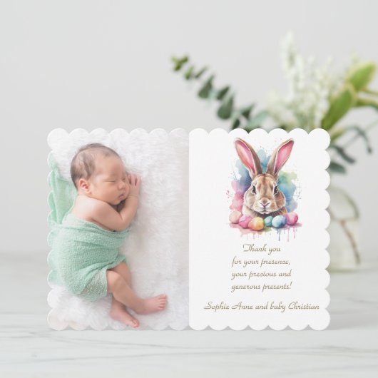 イースターバニーワイルドフラワーガールボーイベビーシャワー サンキューカード (スタンド正面)