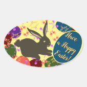 イースターバニー付き/エッグバラパターン(の模様が)ある楕円形ステッキ 楕円形シール (正面)