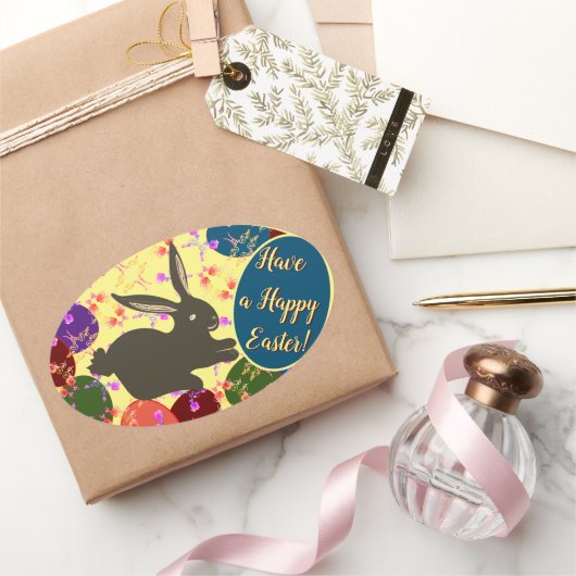イースターバニー付き/エッグバラパターン(の模様が)ある楕円形ステッキ 楕円形シール (ギフト)