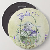 イースターバニー卵バスケット水彩アート 缶バッジ (正面&裏面)