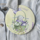 イースターバニー卵バスケット水彩アート 缶バッジ (インサイチュ)