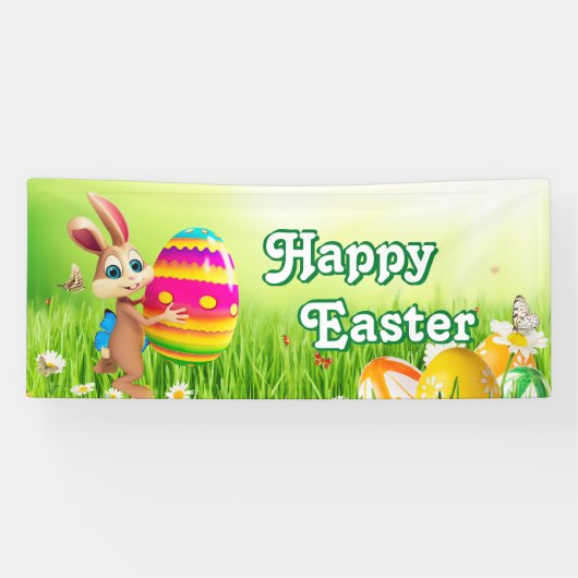 イースターバニー卵狩りイースターエッグイースターパーティーかわいい 横断幕 (横)
