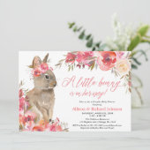 イースターバニー夫婦の赤ちゃんシャワーピンクのフローラ 招待状 (スタンド正面)