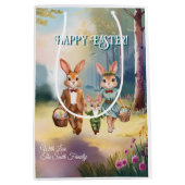 イースターバニー家族が卵を追いかける ミディアムペーパーバッグ (正面)