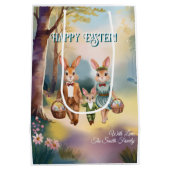 イースターバニー家族が卵を追いかける ミディアムペーパーバッグ (裏面)