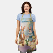 イースターバニー家族が卵を追う – 水色 エプロン (着用した状態)