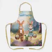 イースターバニー家族が卵を追う – 水色 エプロン (正面)