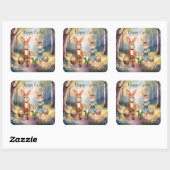 イースターバニー家族が卵を追う – 水色 スクエアシール (シート)