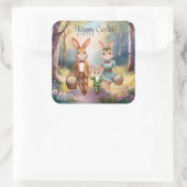 イースターバニー家族が卵を追う – 水色 スクエアシール (バッグ)