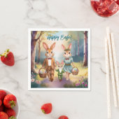 イースターバニー家族が卵を追う – 水色 スタンダードカクテルナプキン (インサイチュ)