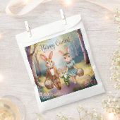 イースターバニー家族が卵を追う – 水色 フェイバーバッグ (クリップ留めされた状態)