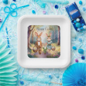 イースターバニー家族が卵を追う – 水色 ペーパープレート (パーティー)