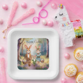 イースターバニー家族が卵を追う – 水色 ペーパープレート (パーティー)