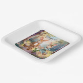 イースターバニー家族が卵を追う – 水色 ペーパープレート (傾斜あり)