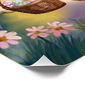 イースターバニー家族が卵を追う – 水色 ポスター (コーナー)