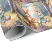 イースターバニー家族が卵を追う – 水色 ラッピングペーパー (ロールコーナー)