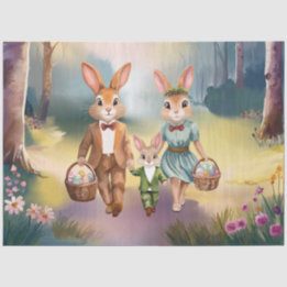 イースターバニー家族が卵を追う – 水色 薄葉紙