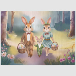 イースターバニー家族が卵を追う – 水色 薄葉紙