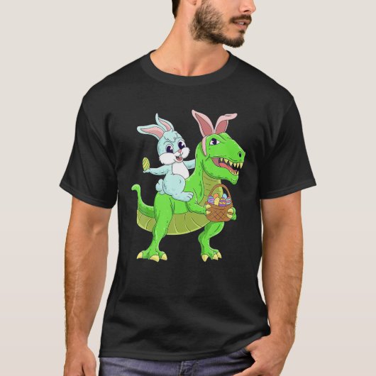 イースターバニー恐竜Tレックスイースターキッズボーイ Tシャツ (正面)