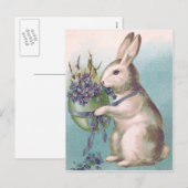 イースターバニー持ち有色卵 シーズンポストカード (正面/裏面)