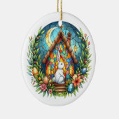 イースターバニー教会の卵ステンドグラスの花 セラミックオーナメント (右)