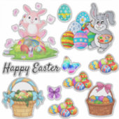 イースターバニー春カラフルホリデイ&おもしろいウィンドウ シール (正面)