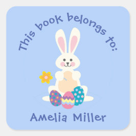 イースターバニー春デザイン蔵書票シール スクエアシール