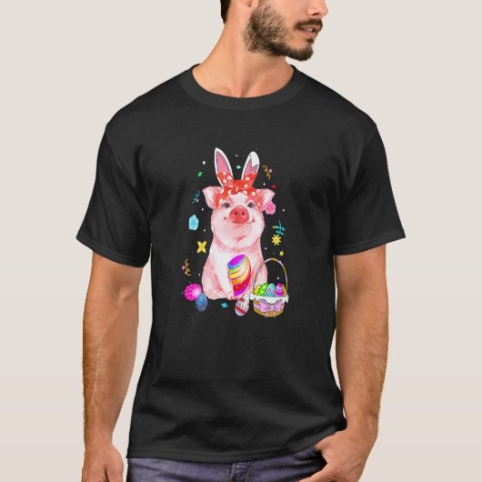 イースターバニー春ピグボウ卵狩りバスケットコル Tシャツ (正面)