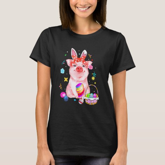 イースターバニー春ピグボウ卵狩りバスケットコル Tシャツ (正面)