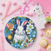 イースターバニー春フローラネイビーブルー ペーパープレート (パーティー)