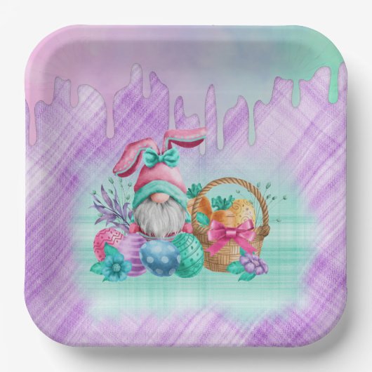 イースターバニー格言とバスケット卵 ペーパープレート (正面)