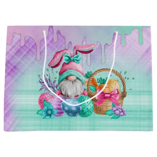 イースターバニー格言とバスケット卵 ラージペーパーバッグ (正面)