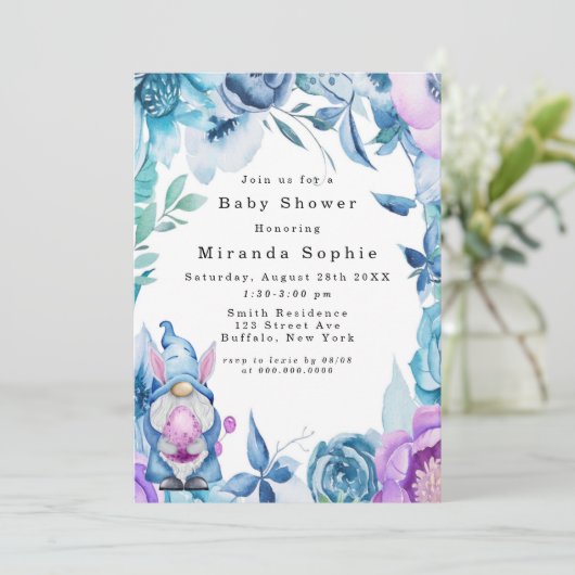イースターバニー格言パープルブルーピーニーベビーシャワー 招待状 (スタンド正面)