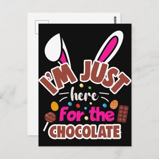 イースターバニー私はチョコレートのためにここにいる ポストカード (正面/裏面)