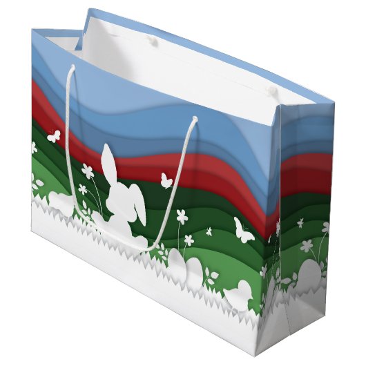 イースターバニー紙カットグリーン自然春 ラージペーパーバッグ (正面アングル)