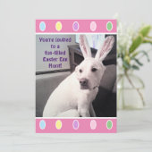 イースターバニー耳の可愛い白い子犬パーティー 招待状 (スタンド正面)