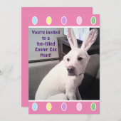 イースターバニー耳の可愛い白い子犬パーティー 招待状 (正面/裏面)