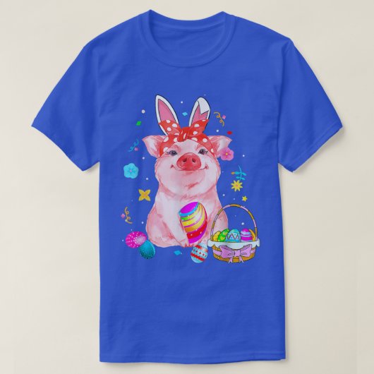 イースターバニー耳イースターと愛らしいイースターピグ Tシャツ (デザイン正面)