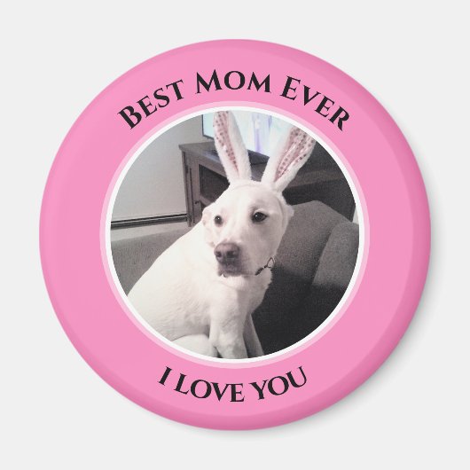 イースターバニー耳ママと甘い白い子犬 マグネット (正面)