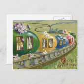 イースターバニー色の卵かご列車 シーズンポストカード (正面/裏面)