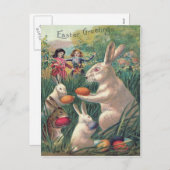 イースターバニー色の卵ビクトリアンの女性 シーズンポストカード (正面/裏面)