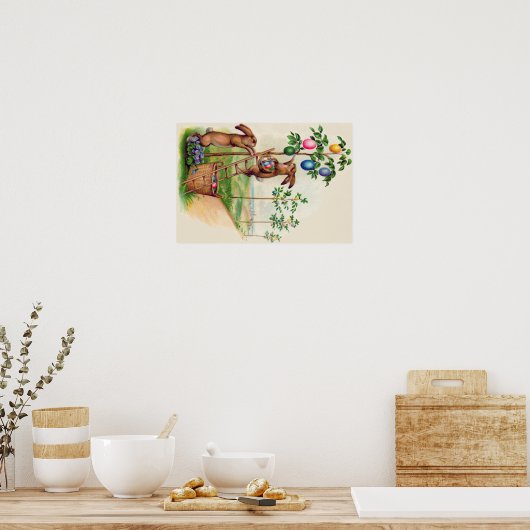 イースターバニー色の卵木 ポスター (キッチン)