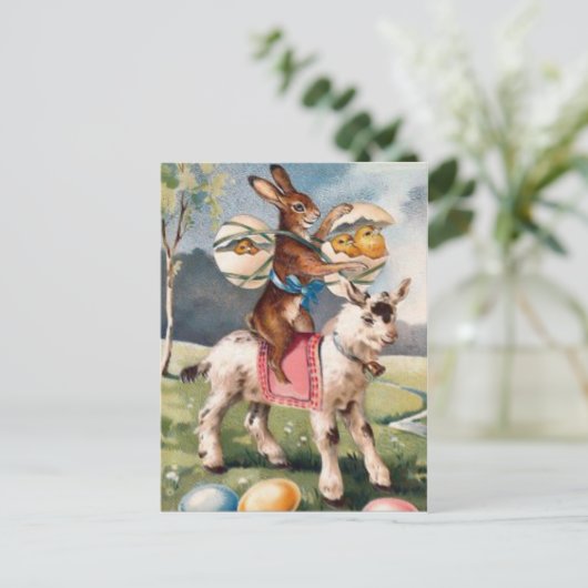イースターバニー色彩の鮮やかシック色の卵ヤギ シーズンポストカード (スタンド正面)
