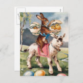 イースターバニー色彩の鮮やかシック色の卵ヤギ シーズンポストカード (正面/裏面)