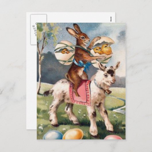 イースターバニー色彩の鮮やかシック色の卵ヤギ シーズンポストカード (正面/裏面)