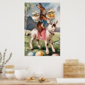 イースターバニー色彩の鮮やかシック色の卵ヤギ ポスター (キッチン)