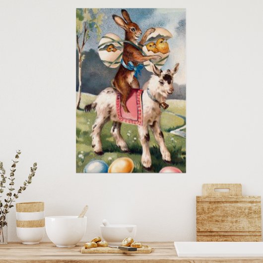 イースターバニー色彩の鮮やかシック色の卵ヤギ ポスター (キッチン)