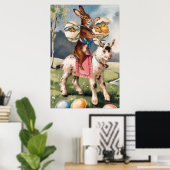 イースターバニー色彩の鮮やかシック色の卵ヤギ ポスター (ホームオフィス)