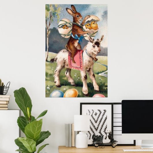 イースターバニー色彩の鮮やかシック色の卵ヤギ ポスター (ホームオフィス)