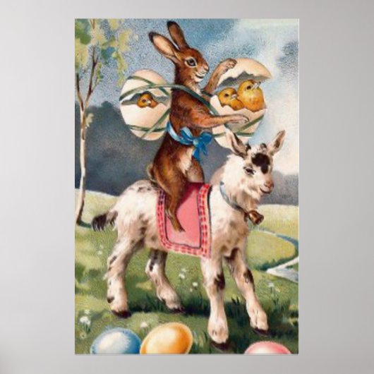 イースターバニー色彩の鮮やかシック色の卵ヤギ ポスター (正面)